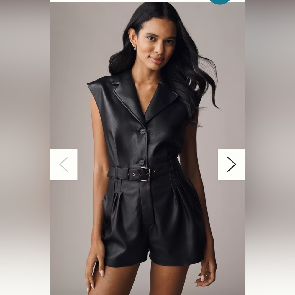 By Anthropologie Faux Leather Sleeveless Blazer Romper. New With Tags